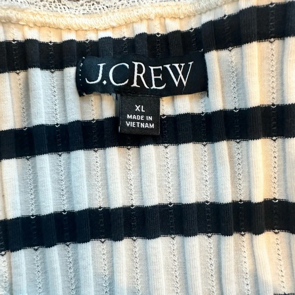 J. Crew Black and White Striped Pointelle Ribbed Short Sleeve Tee XL - Picture 3 of 6